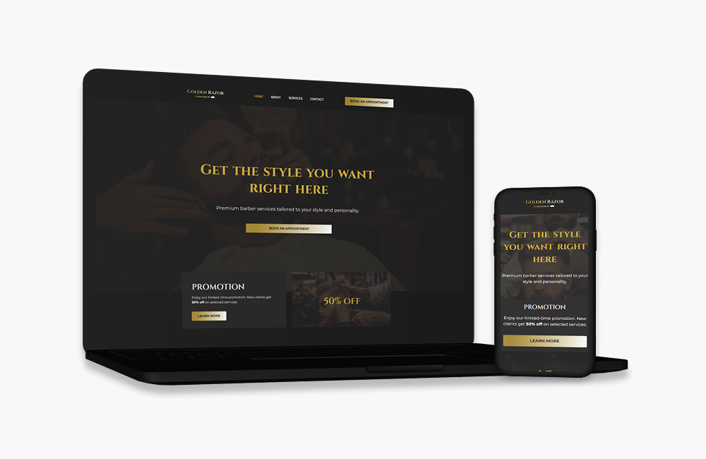 Pagina inicial site barbearia - mockup responsivo